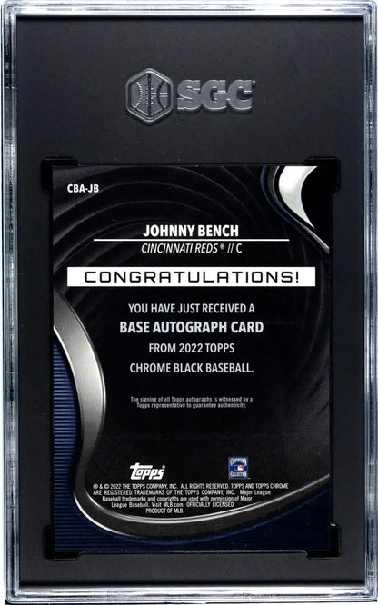 SGC-graded 2022 Topps Chrome Black Johnny Bench Gem Auto Cincinnati Reds card