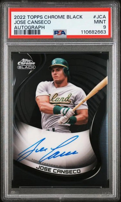 Graded Jose Canseco autographed baseball card from 2022 Topps Chrome Black series