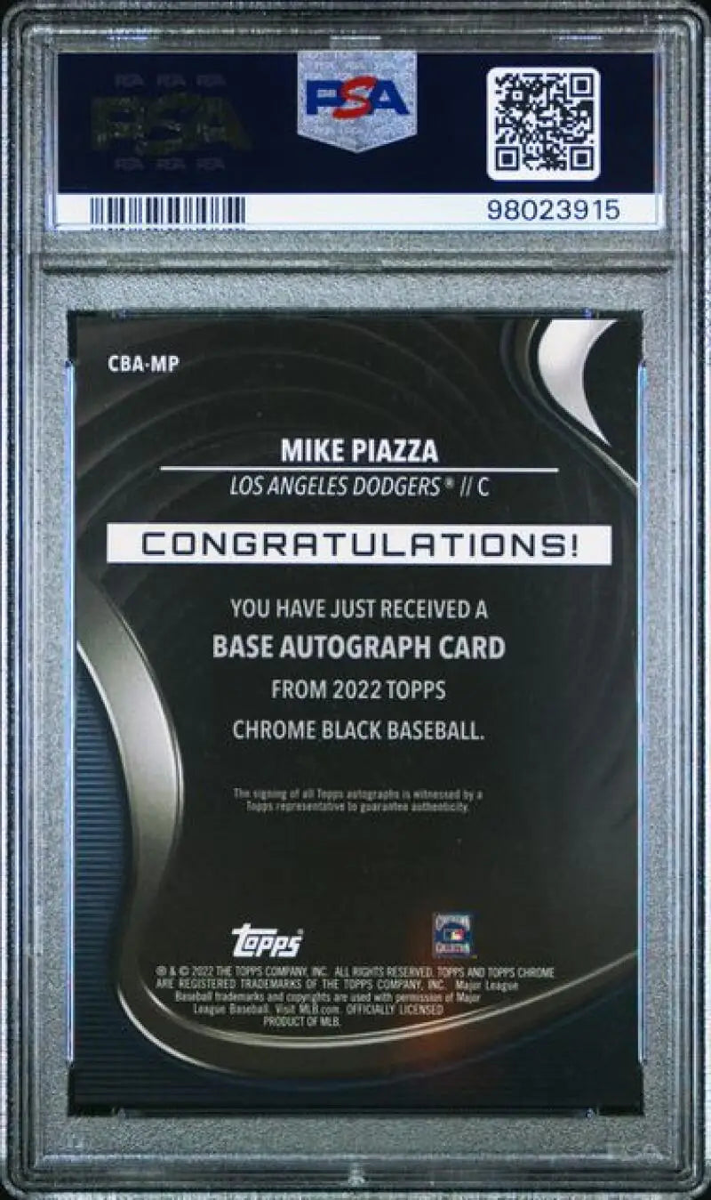 Graded Mike Piazza 2022 Topps Chrome Black PSA 10 Auto Los Angeles Dodgers Baseball Card