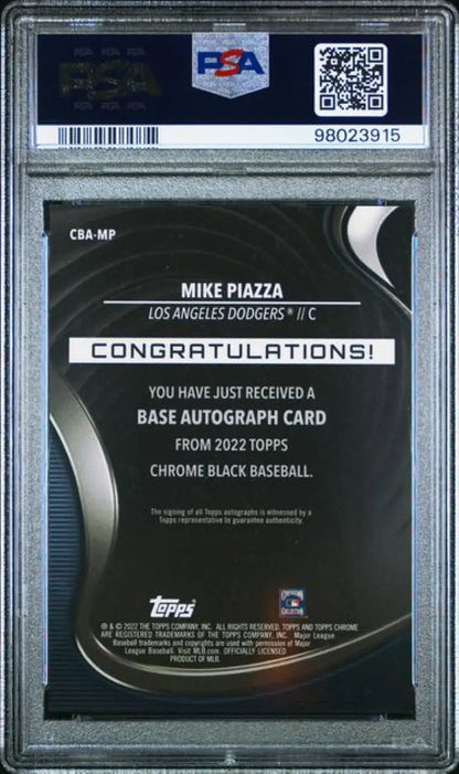 Graded Mike Piazza 2022 Topps Chrome Black PSA 10 Auto Los Angeles Dodgers Baseball Card