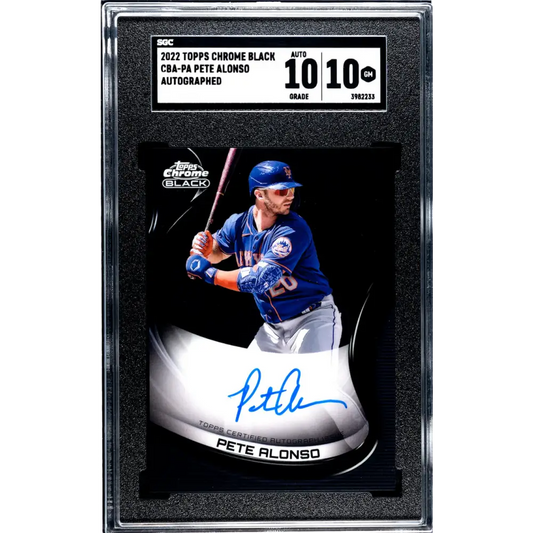 2022 Topps Chrome Black #CBA-PA Pete Alonso SGC 10 Gem Auto New York Mets Baseball Card