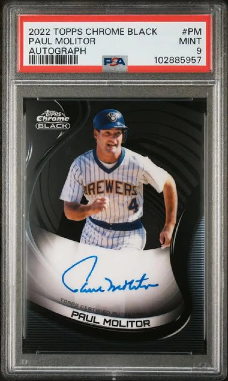 Paul Molitor autographed baseball card from 2022 Topps Chrome Black PSA 9 MINT