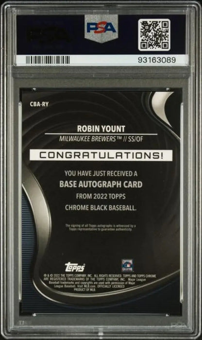 PSA 10 Gem Mint Topps Chrome Black Autograph Card of Robin Yount, Milwaukee Brewers