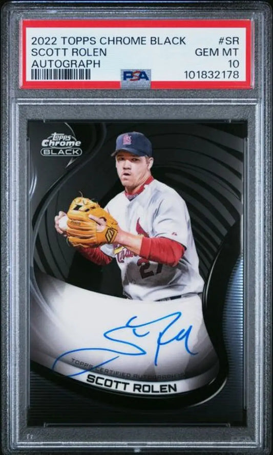 Graded Scott Rolen autographed baseball card from Topps Chrome Black for St. Louis Cardinals
