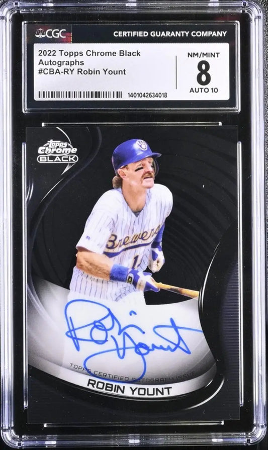 Graded 2022 Topps Chrome Black Robin Yount Auto Milwaukee Brewers Baseball Card