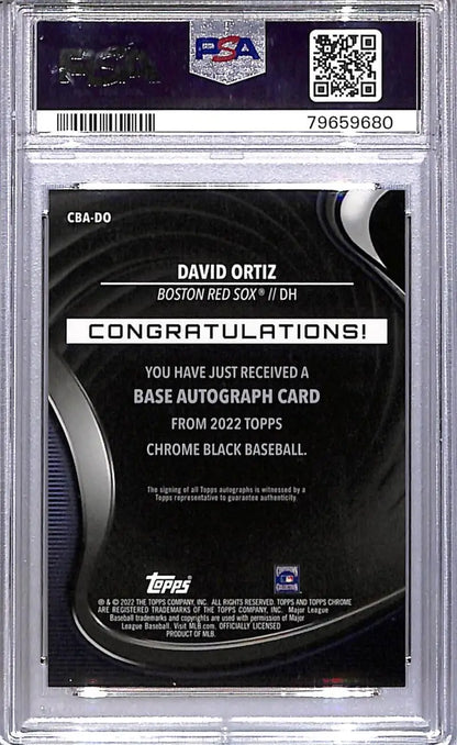 Graded David Ortiz 2022 Topps Chrome Black Gold Mini Diamond autograph card in PSA 9 Mint