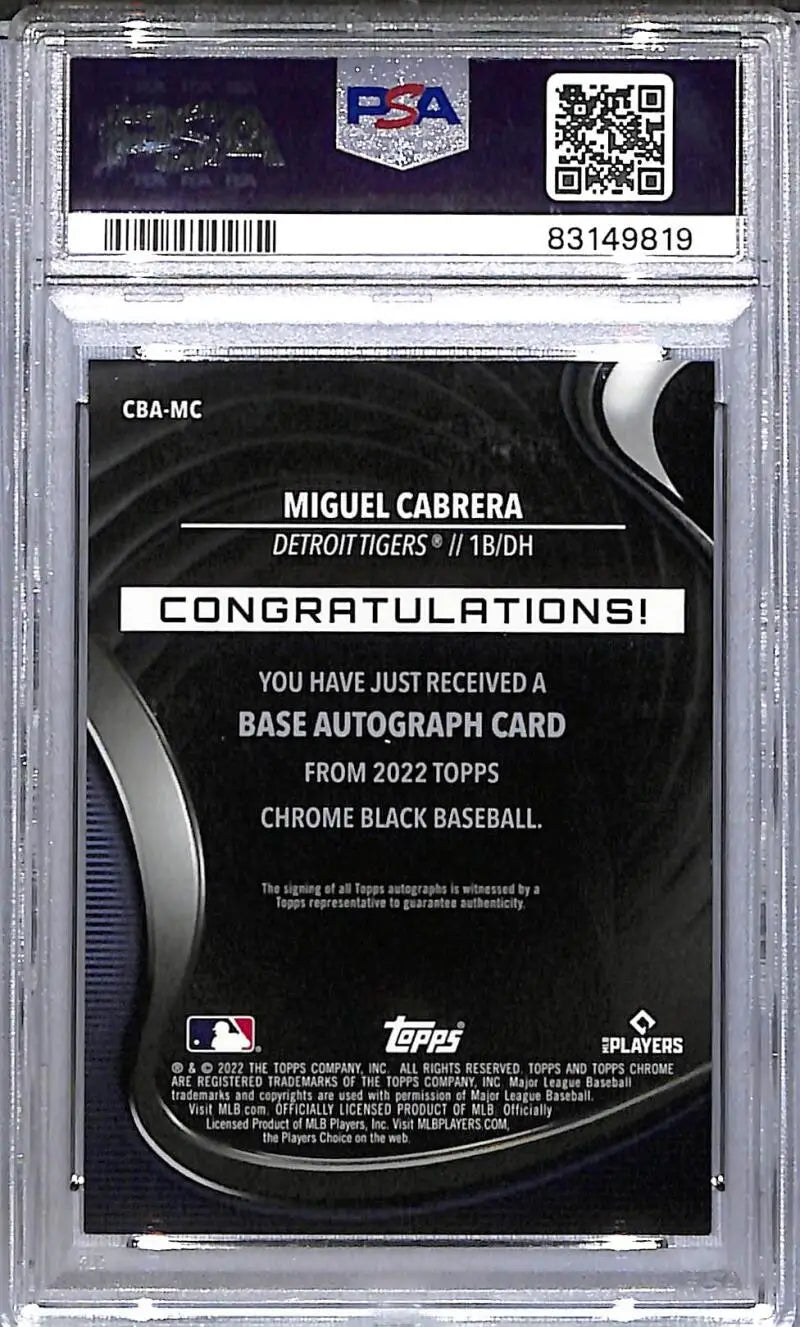2022 Topps Chrome Black Gold Mini Diamond #CBA-MC Miguel Cabrera PSA 9 MINT Auto 25/50 Detroit Tigers