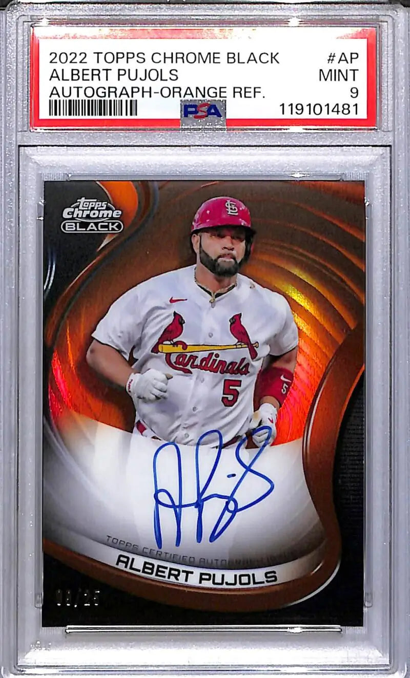 Albert Pujols 2022 Topps Chrome Black Orange autographed baseball card PSA 9 MINT