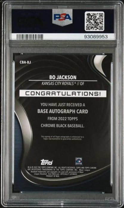 2022 Topps Chrome Black Bo Jackson PSA 10 Auto Kansas City Royals Baseball Card
