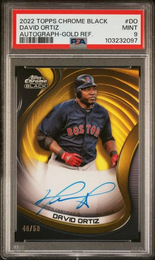 David Ortiz autographed baseball card from 2022 Topps Chrome Black for Boston Red Sox fans