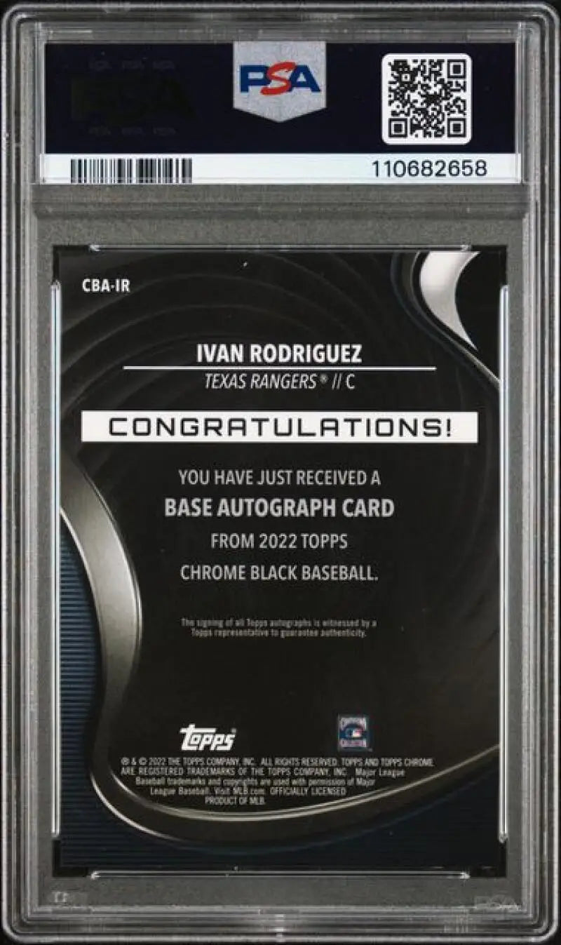 Graded Ivan Rodriguez Topps Chrome Black Refractor baseball card PSA 9 Mint auto