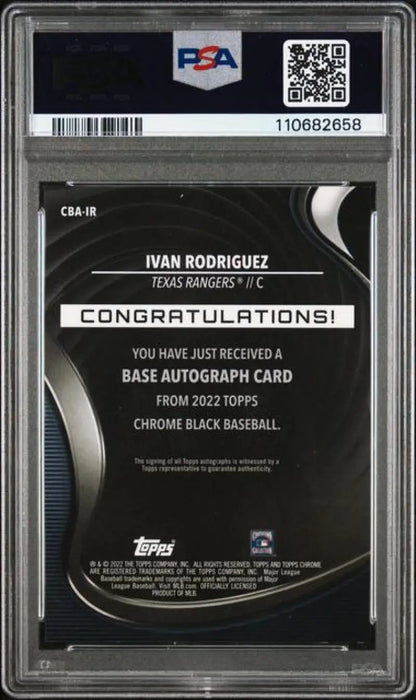Graded Ivan Rodriguez Topps Chrome Black Refractor baseball card PSA 9 Mint auto