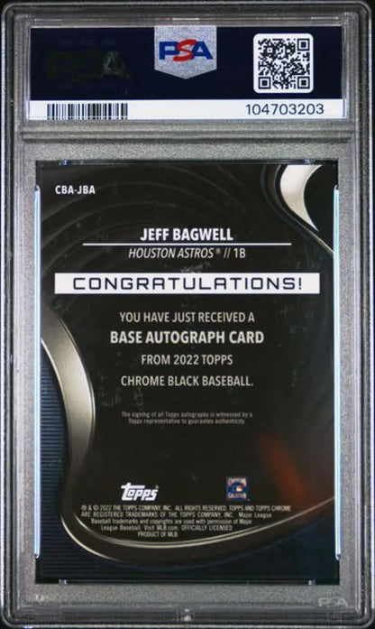 Graded Jeff Bagwell baseball card featuring Black Refractor from 2022 Topps Chrome