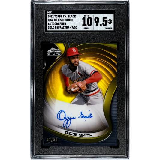 2022 Topps Chrome Black Refractor Gold #CBA-OS Ozzie Smith SGC 9.5 MINT+ Auto 47/50 St. Louis Cardinals Baseball Card