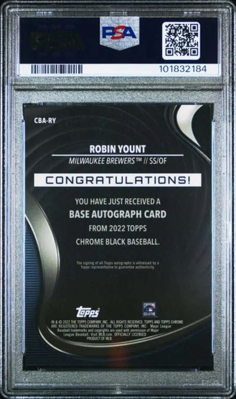 Graded Robin Yount Topps Chrome Black Refractor Gold Baseball Card PSA 9 MINT Auto