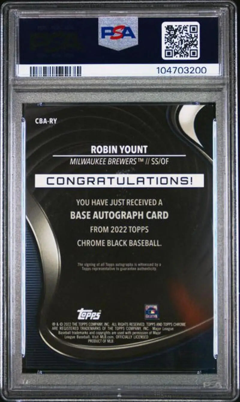 Graded Robin Yount 2022 Topps Chrome Black Refractor Gold Baseball Card PSA 9 Mint