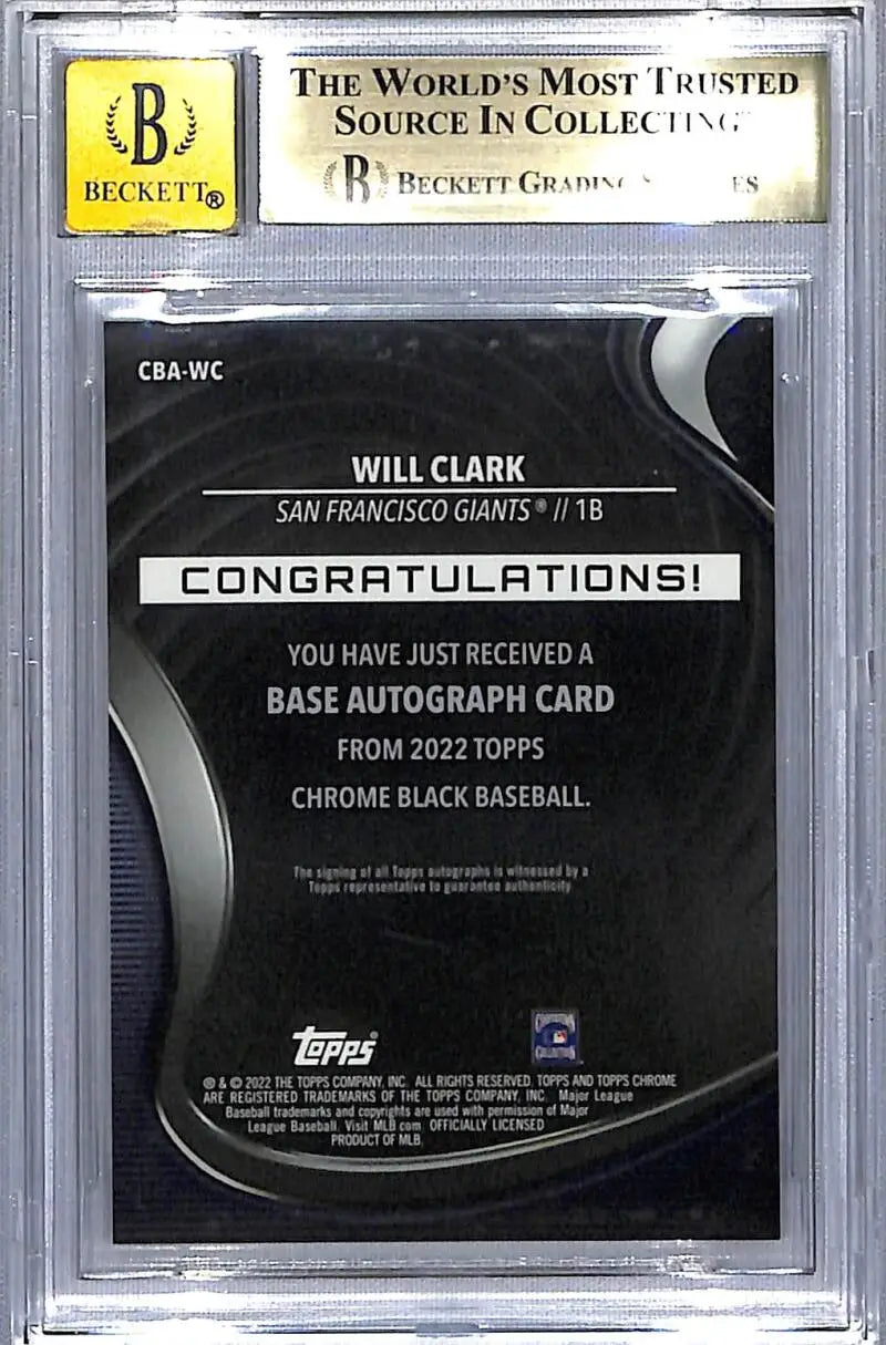 Beckett-graded Will Clark baseball card with black refractor, Topps Chrome Black refractor