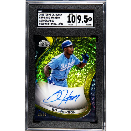 2022 Topps Chrome Black Refractor Gold Mini-Diamond #CBA-BJ Bo Jackson SGC 9.5 MINT+ Auto 12/50 Kansas City Royals Baseball Card