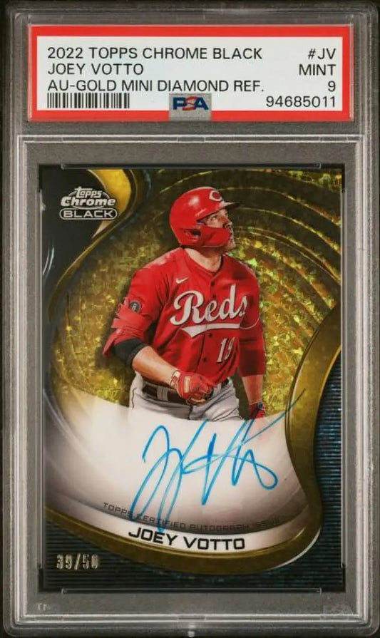 PSA-graded 2022 Topps Chrome Black Refractor Joey Votto autographed baseball card