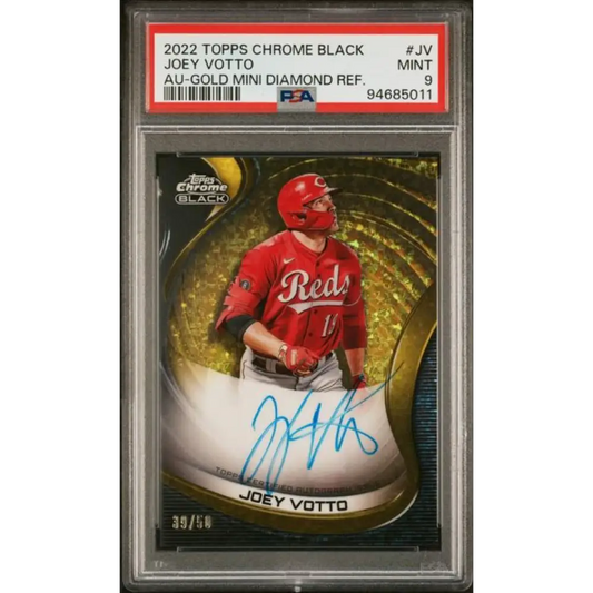 2022 Topps Chrome Black Refractor Gold Mini-Diamond #CBA-JV Joey Votto PSA 9 MINT Auto 39/50 Cincinnati Reds Baseball Card