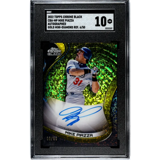 2022 Topps Chrome Black Refractor Gold Mini-Diamond #CBA-MP Mike Piazza SGC 10 Gem Auto 6/50 Los Angeles Dodgers Baseball Ca