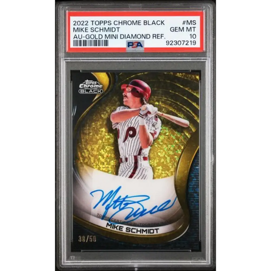 2022 Topps Chrome Black Refractor Gold Mini-Diamond #CBA-MS Mike Schmidt PSA 10 GEM MINT Auto 38/50 Philadelphia Phillies Baseball