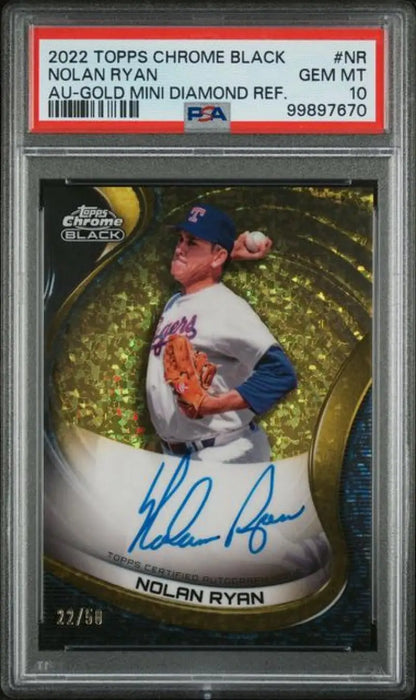 PSA 10 GEM MINT Nolan Ryan Autographed Topps Chrome Black Baseball Card Texas Rangers