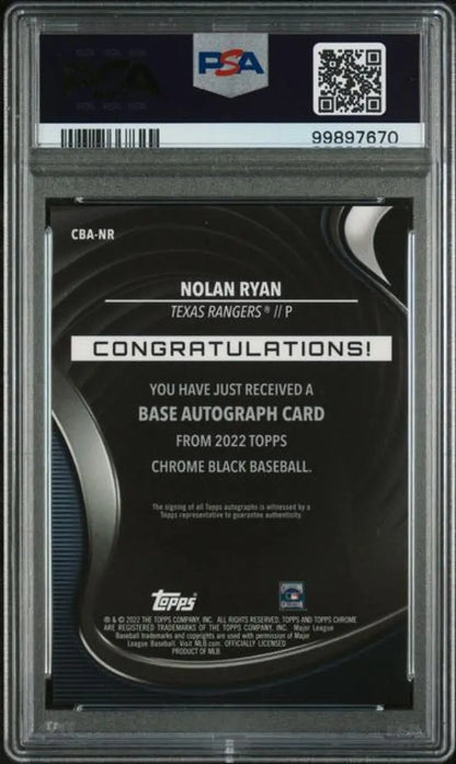 PSA 10 GEM MINT 2022 Topps Chrome Black Nolan Ryan Texas Rangers card back view