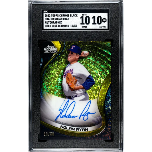 2022 Topps Chrome Black Refractor Gold Mini-Diamond #CBA-NR Nolan Ryan SGC 10 Gem Auto 10/50 Texas Rangers Baseball Card