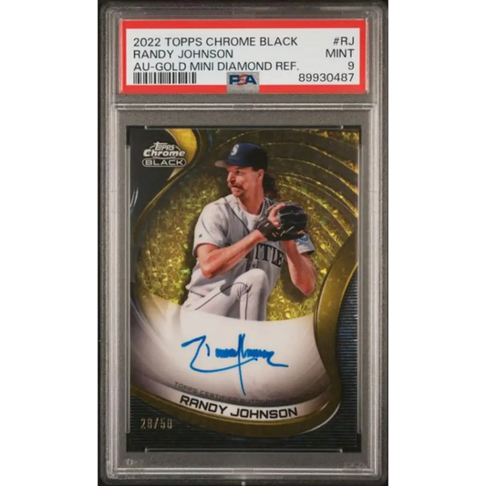2022 Topps Chrome Black Refractor Gold Mini-Diamond #CBA-RJ Randy Johnson PSA 9 MINT Auto 28/50 Seattle Mariners Baseball Car