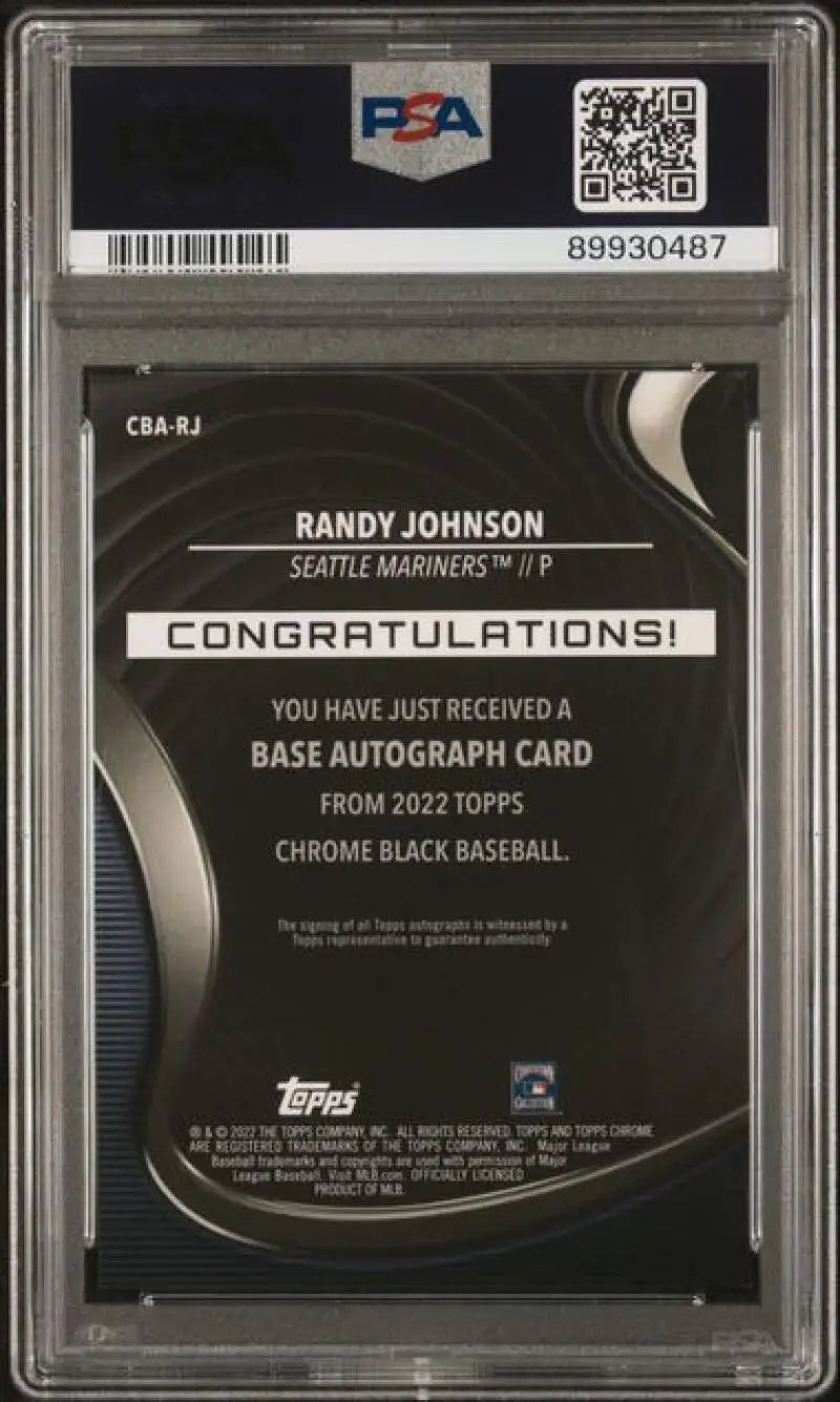 PSA-graded 2022 Topps Chrome Black Refractor Gold Mini-Diamond Randy Johnson Auto Mariners
