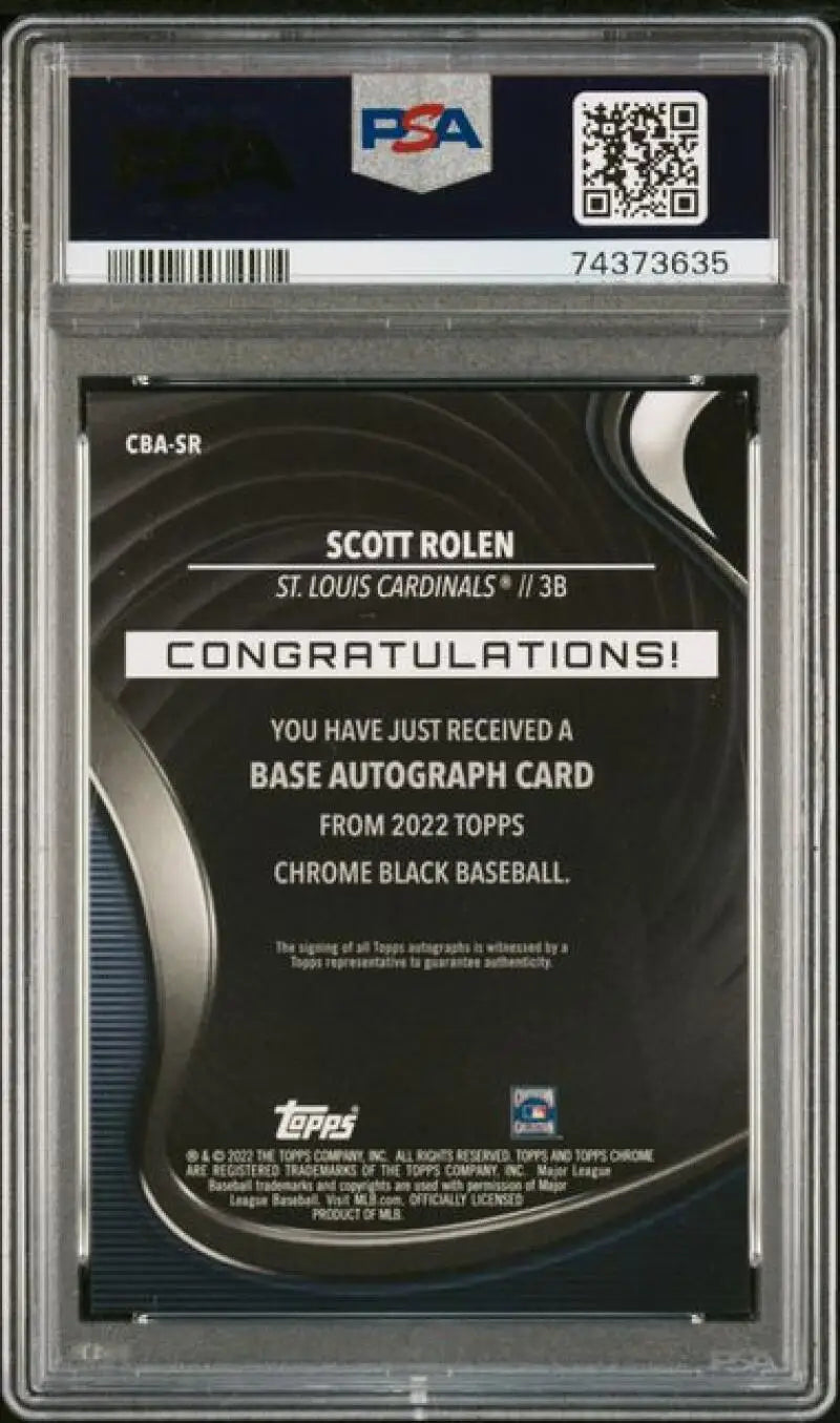 PSA-graded Topps Chrome Black Refractor Gold Mini-Diamond Scott Rolen card back, St. Louis Cardinals