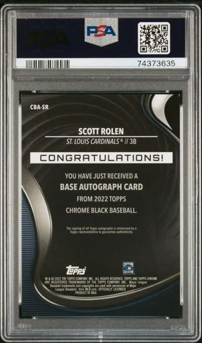PSA-graded Topps Chrome Black Refractor Gold Mini-Diamond Scott Rolen card back, St. Louis Cardinals