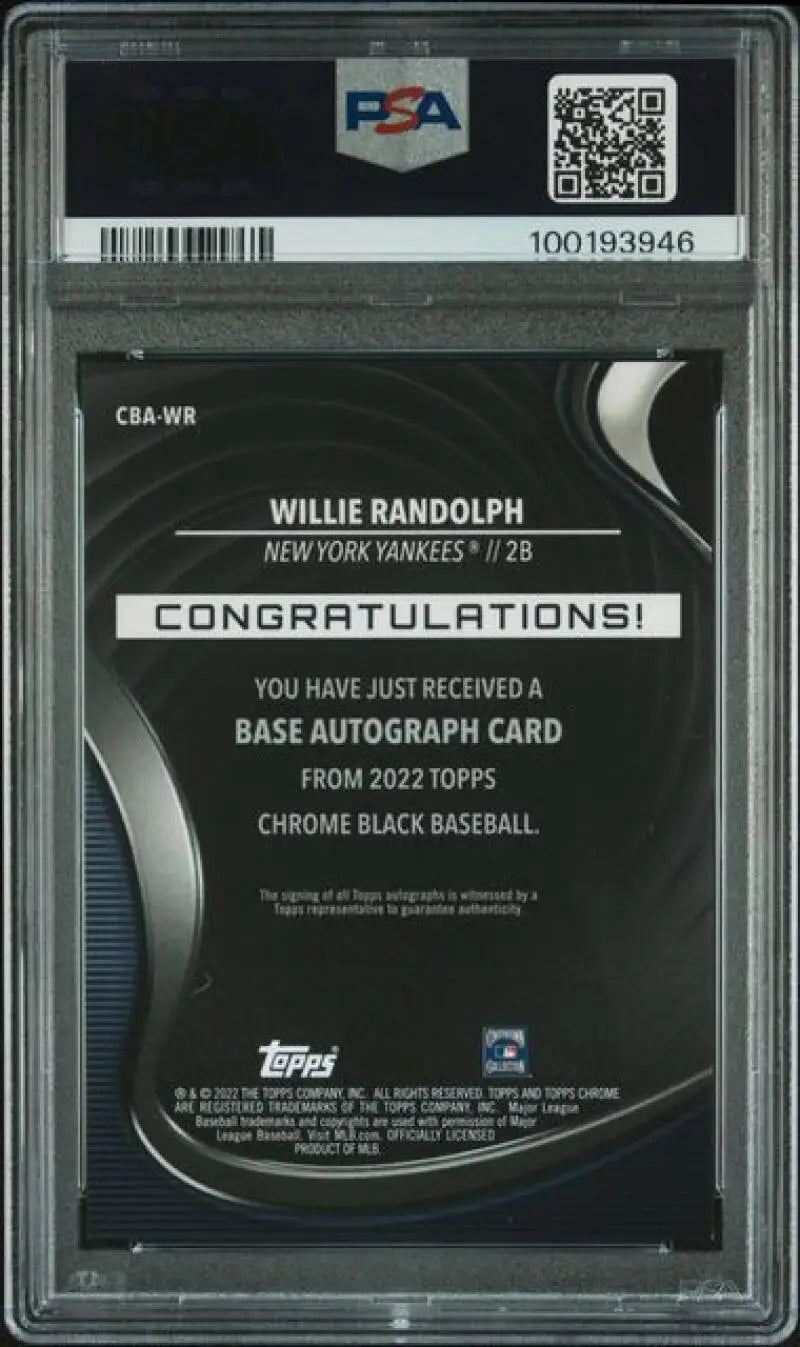 PSA-graded 2022 Topps Chrome Black Refractor Gold Mini-Diamond Willie Randolph Auto 42/50 New York Yankees