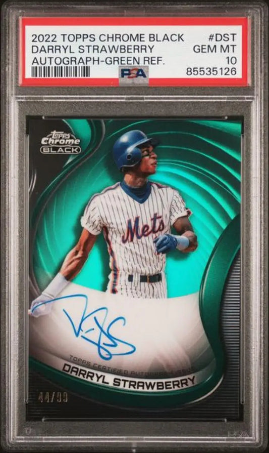 PSA 10 GEM MINT Darryl Strawberry 2022 Topps Chrome Black Refractor baseball card