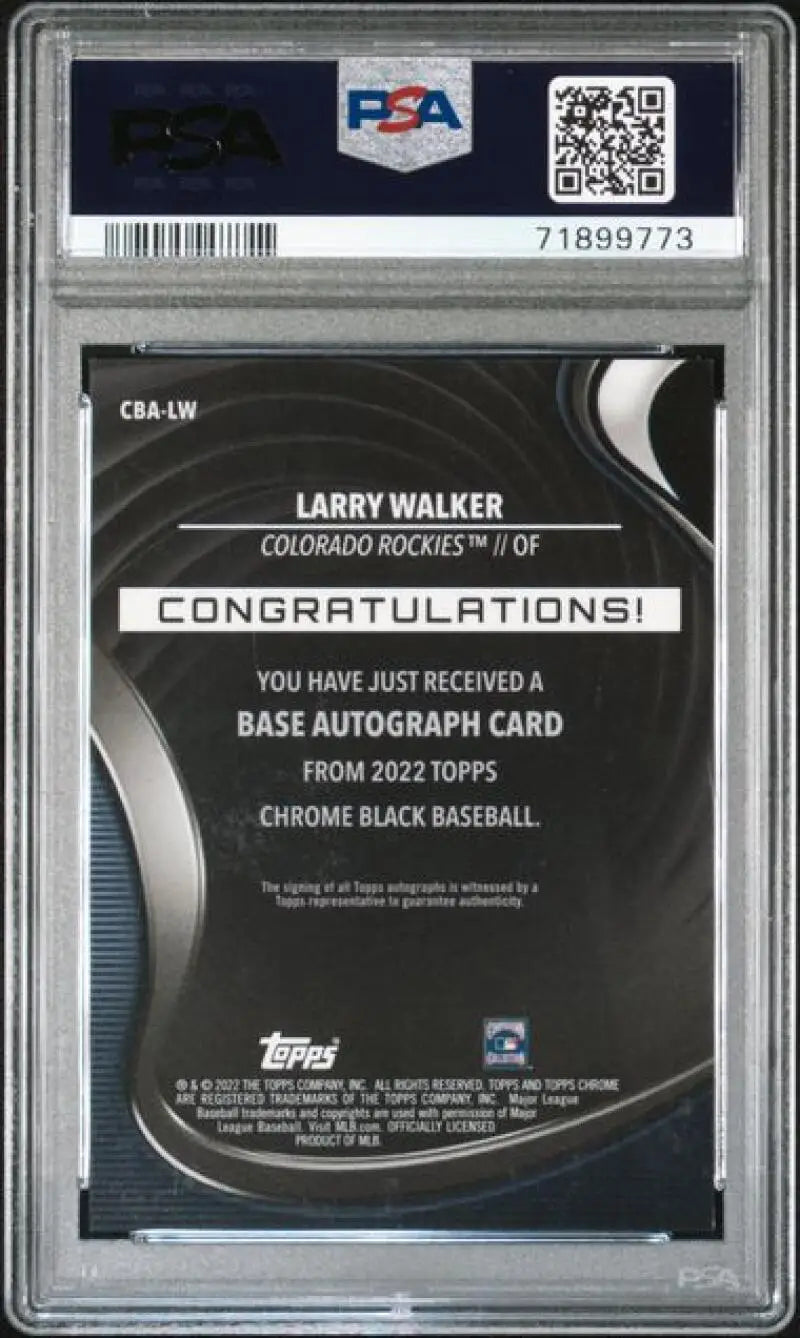 PSA-graded Topps Chrome Black Refractor Green Larry Walker baseball card back with cert 71889773