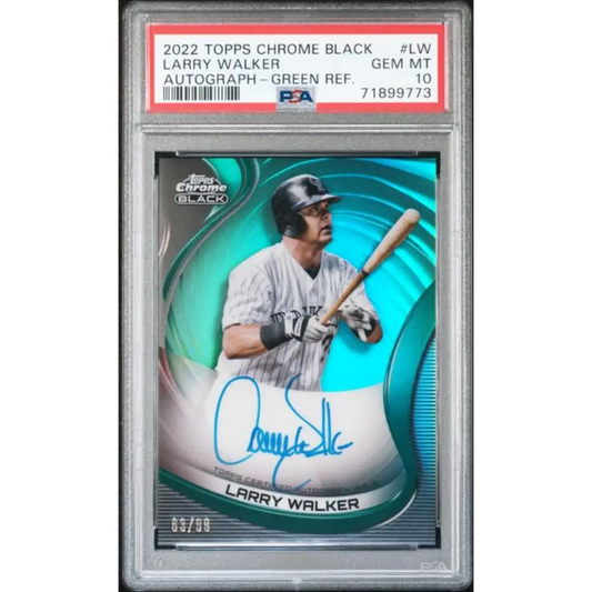 2022 Topps Chrome Black Refractor Green #CBA-LW Larry Walker PSA 10 GEM MINT Auto 63/99 Colorado Rockies Baseball Card