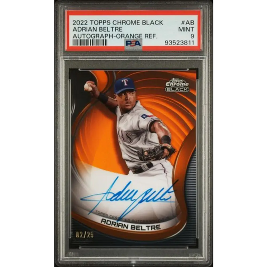 2022 Topps Chrome Black Refractor Orange #CBA-AB Adrian Beltre PSA 9 MINT Auto 2/25 Texas Rangers Baseball Card