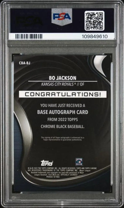 Graded Bo Jackson Kansas City Royals baseball card in 2022 Topps Chrome Black Refractor Orange