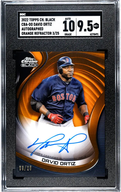 Graded David Ortiz autographed baseball card from 2022 Topps Chrome Black for Boston Red Sox fans