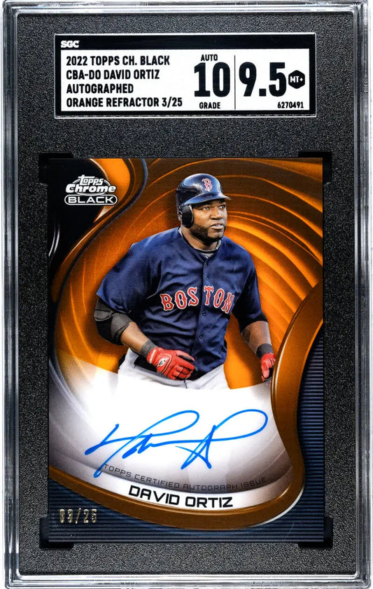 Graded David Ortiz autographed baseball card from 2022 Topps Chrome Black, Boston Red Sox