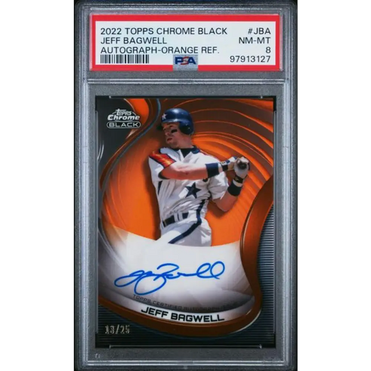 2022 Topps Chrome Black Refractor Orange #CBA-JBA Jeff Bagwell PSA 8 NM-MT Auto 13/25 Houston Astros Baseball Card