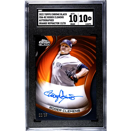 2022 Topps Chrome Black Refractor Orange #CBA-RC Roger Clemens SGC 10 Gem Auto 12/25 New York Yankees Baseball Card