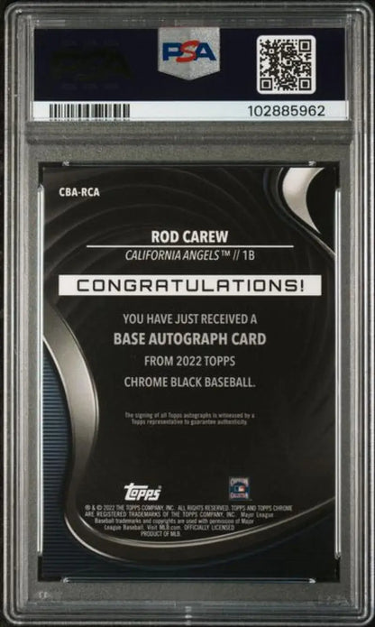 Graded Rod Carew California Angels baseball card with PSA 10 Gem Mint condition