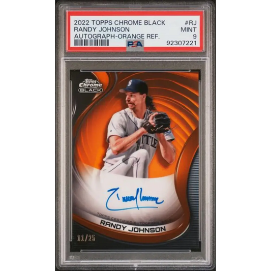 2022 Topps Chrome Black Refractor Orange #CBA-RJ Randy Johnson PSA 9 MINT Auto 11/25 Seattle Mariners Baseball Card