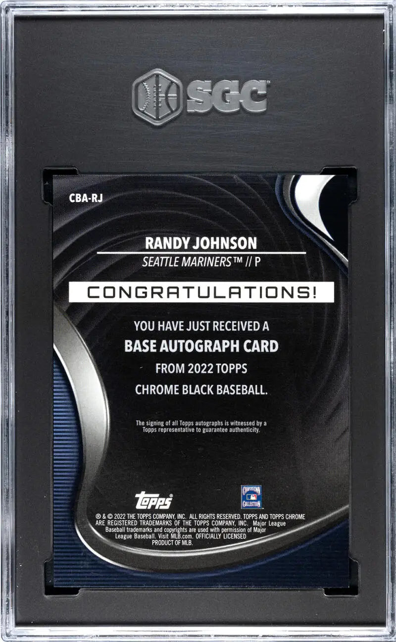 SGC-graded 2022 Topps Chrome Black Refractor Orange Randy Johnson Mariners Auto Card