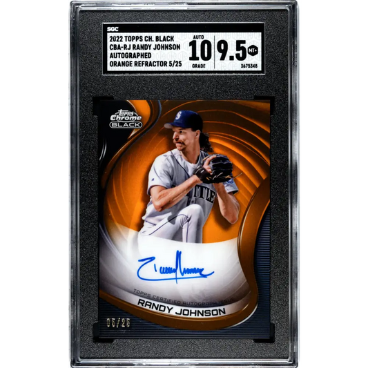 2022 Topps Chrome Black Refractor Orange #CBA-RJ Randy Johnson SGC 9.5 MINT+ Auto 5/25 Seattle Mariners Baseball Card