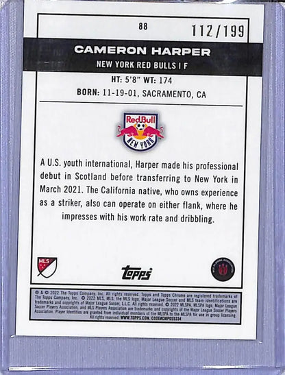 Cameron Harper soccer card from 2022 Topps Chrome Blue Mini Diamonds Pitch Prodigies series