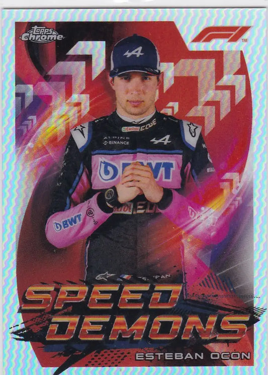 Racing driver trading card of Esteban Ocon in 2022 Topps Chrome F1 Formula design