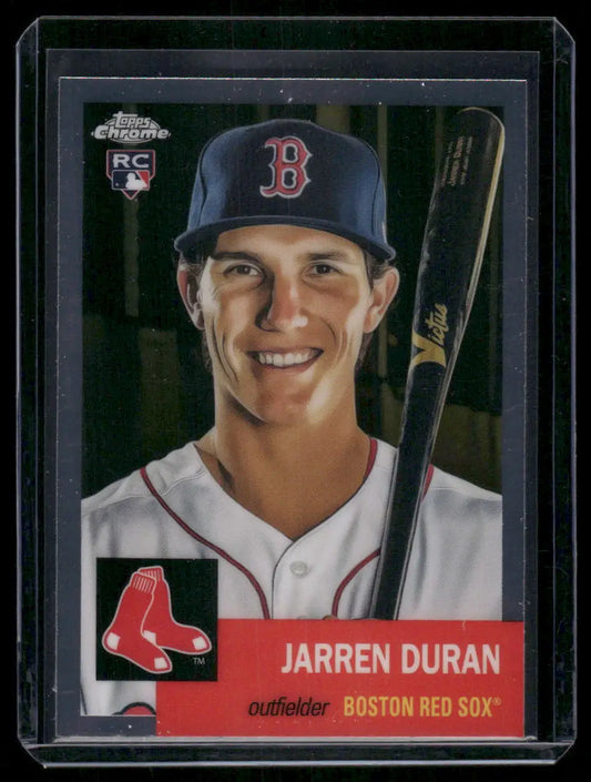 Baseball trading card of Jarren Duran with Boston Red Sox logo from Topps Chrome Jarren Duran series